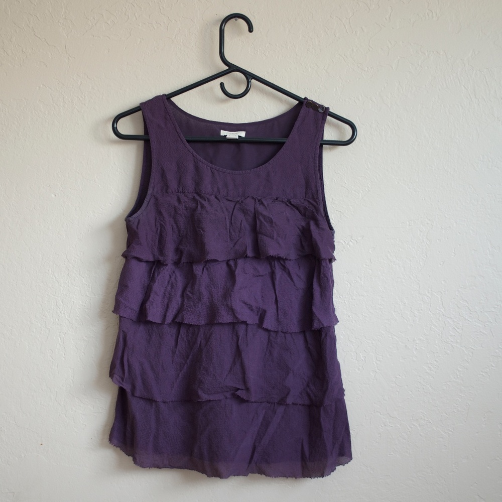J. Crew Purple Ruffle Sleeveless Silk Top